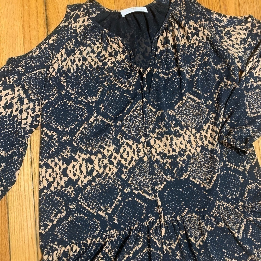 Amanda Uprichard Tan Black Snake Skin Print Dress Shoulder‎ Cut Out Size Medium - Picture 4 of 11
